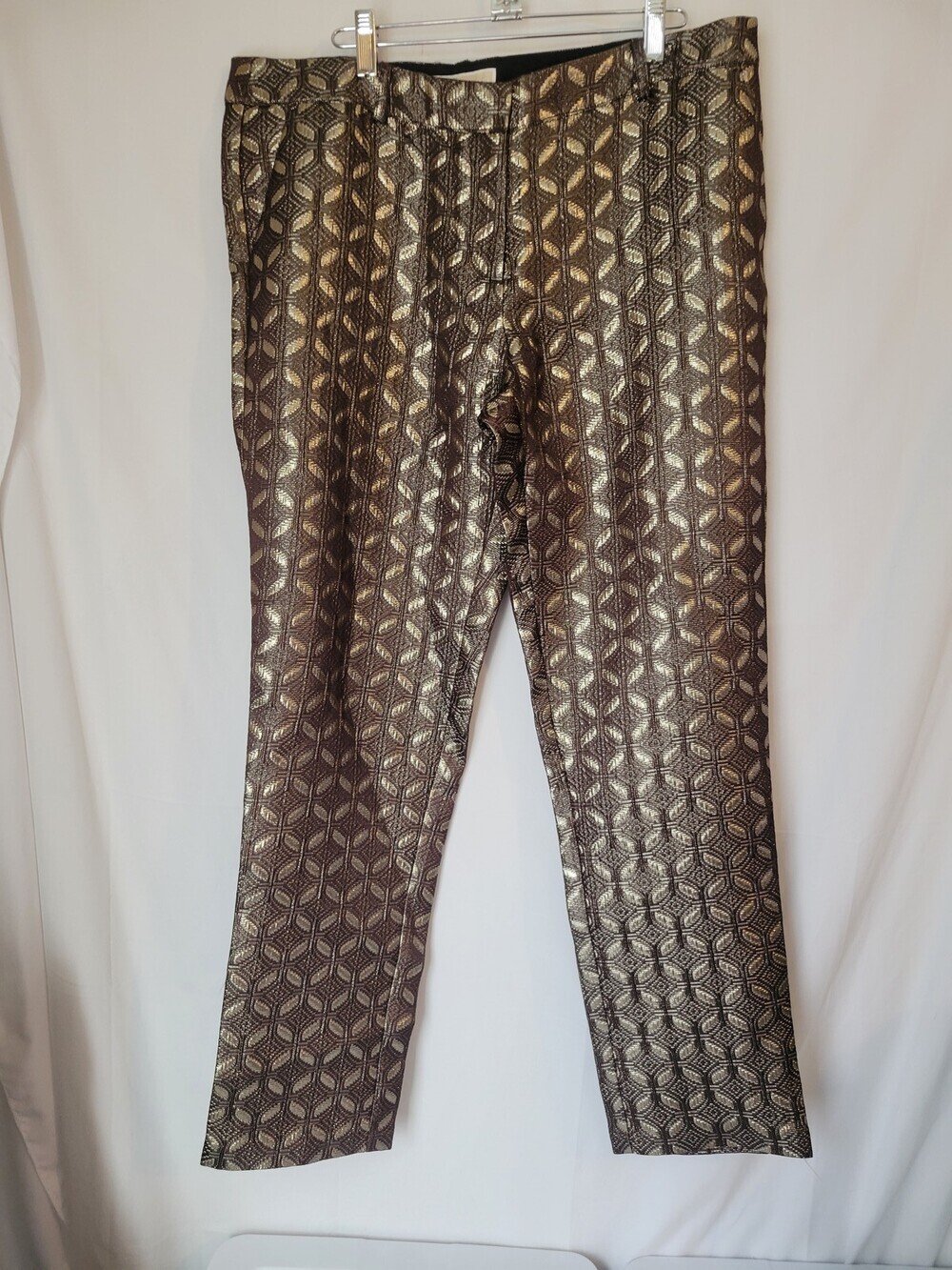 MICHAEL Michael Kors Women's Size 14 Metallic‎ Gold Geometric Slim Dress Pants
